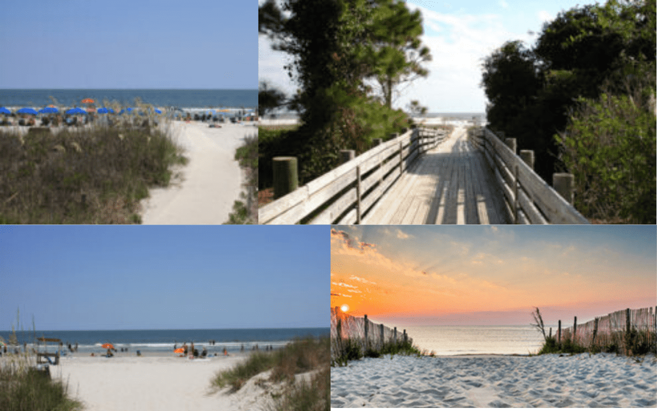 Collage of photos from Coligny Beach Park near Savannah