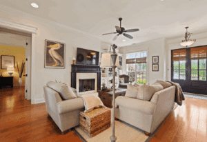 Bright and clean staged living room in a Savannah GA home for sale