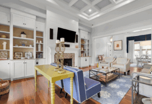 Staged living room in a Pooler home designed to increase sale price and market appeal