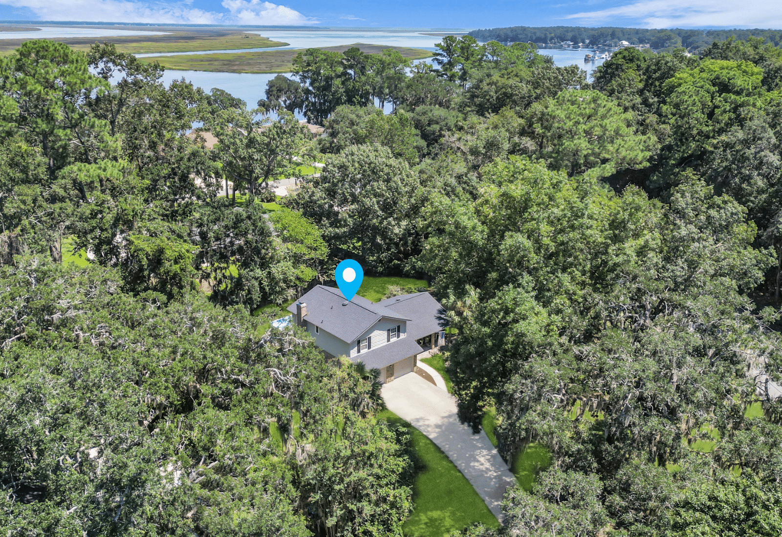 A home exterior in Richmond Hill Georgia under a blue sky