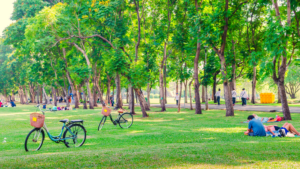 Families enjoying a sunny day at a local park in Pooler, surrounded by walking trails and open green spaces. The playful atmosphere reflects Pooler's family-friendly vibe, with nearby homes offering easy access to community amenities.