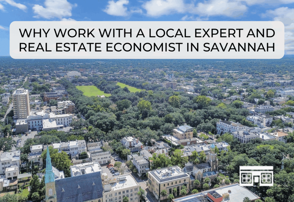 Aerial view of Savannah neighborhoods showing homes, trees, and river access