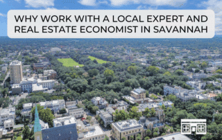 Aerial view of Savannah neighborhoods showing homes, trees, and river access