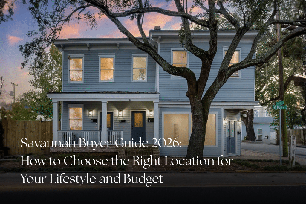 Savannah buyer guide showing a Coastal Georgia neighborhood with oak trees and Spanish moss