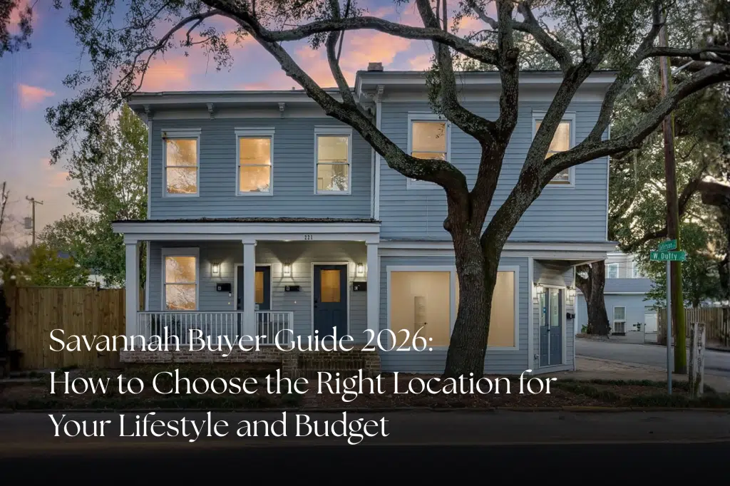 Savannah buyer guide showing a Coastal Georgia neighborhood with oak trees and Spanish moss